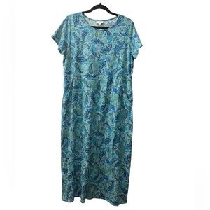 J. Jill Blue Paisley Short Sleeve Maxi Dress Jersey Knit with Pockets